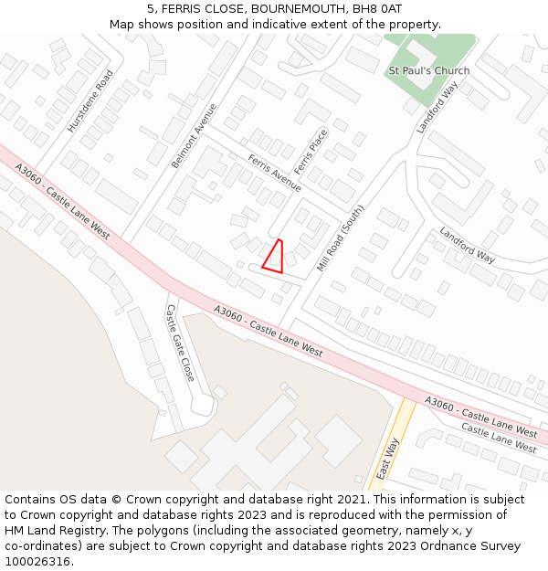 5, FERRIS CLOSE, BOURNEMOUTH, BH8 0AT: Location map and indicative extent of plot