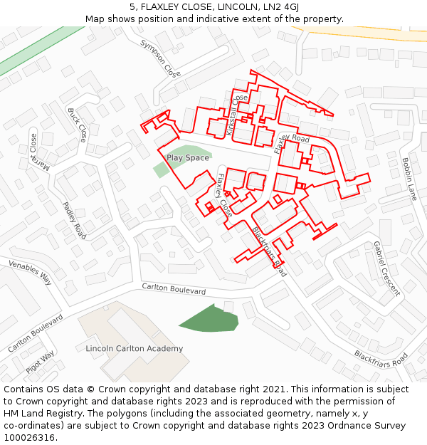 5, FLAXLEY CLOSE, LINCOLN, LN2 4GJ: Location map and indicative extent of plot