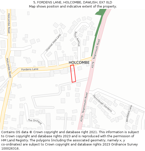 5, FORDENS LANE, HOLCOMBE, DAWLISH, EX7 0LD: Location map and indicative extent of plot