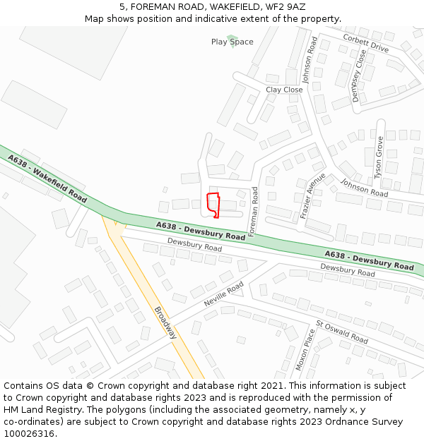 5, FOREMAN ROAD, WAKEFIELD, WF2 9AZ: Location map and indicative extent of plot