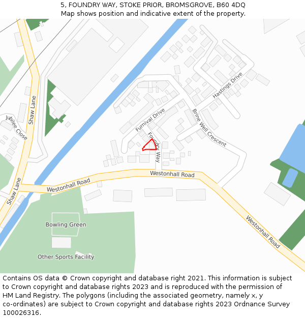 5, FOUNDRY WAY, STOKE PRIOR, BROMSGROVE, B60 4DQ: Location map and indicative extent of plot