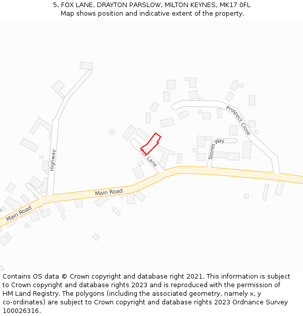 5, FOX LANE, DRAYTON PARSLOW, MILTON KEYNES, MK17 0FL: Location map and indicative extent of plot