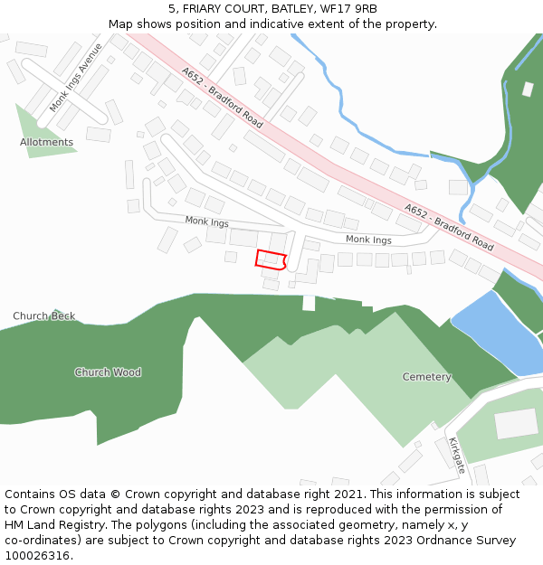 5, FRIARY COURT, BATLEY, WF17 9RB: Location map and indicative extent of plot