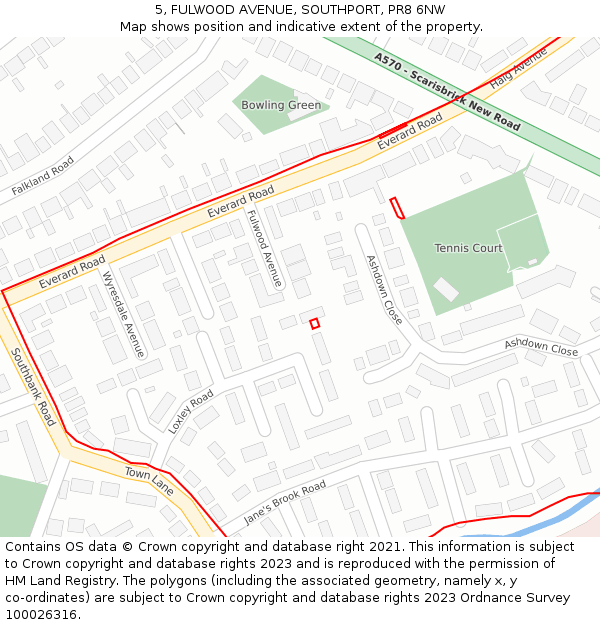 5, FULWOOD AVENUE, SOUTHPORT, PR8 6NW: Location map and indicative extent of plot