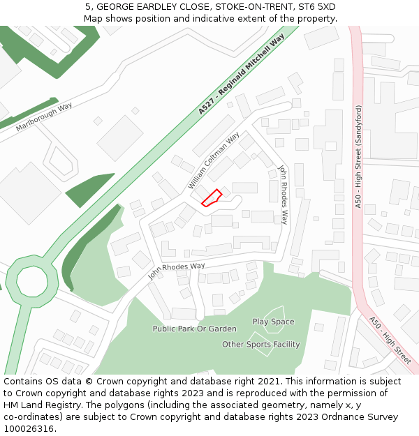 5, GEORGE EARDLEY CLOSE, STOKE-ON-TRENT, ST6 5XD: Location map and indicative extent of plot