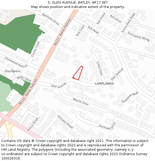 5, GLEN AVENUE, BATLEY, WF17 0ET: Location map and indicative extent of plot