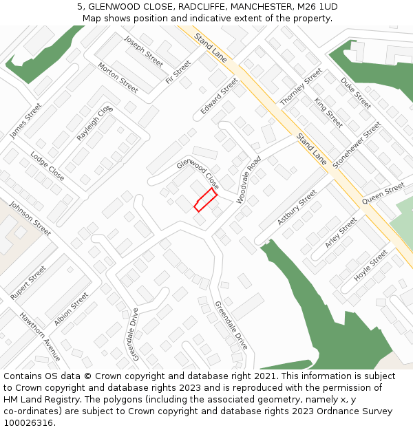 5, GLENWOOD CLOSE, RADCLIFFE, MANCHESTER, M26 1UD: Location map and indicative extent of plot