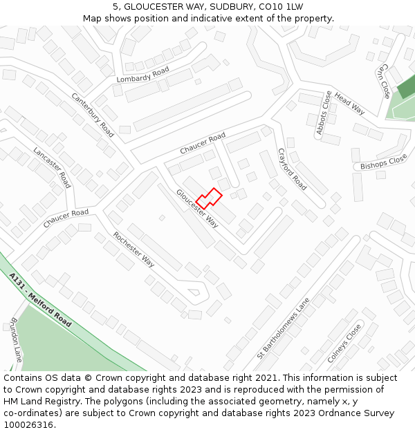 5, GLOUCESTER WAY, SUDBURY, CO10 1LW: Location map and indicative extent of plot