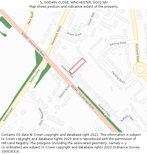 5, GODWIN CLOSE, WINCHESTER, SO22 5JN: Location map and indicative extent of plot