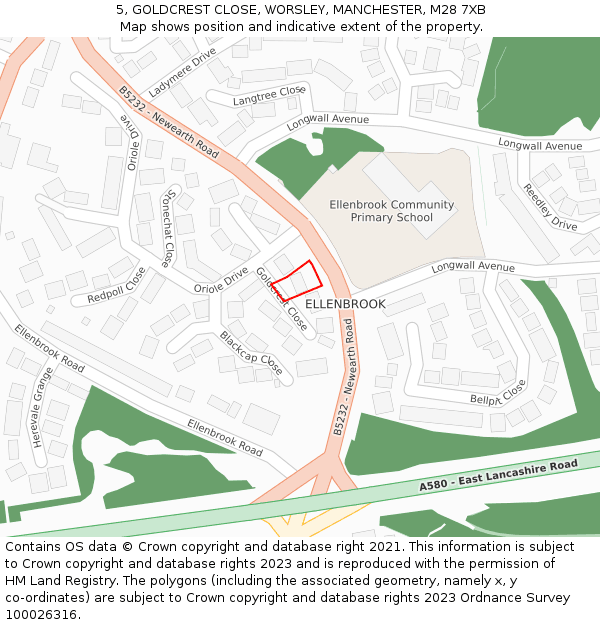 5, GOLDCREST CLOSE, WORSLEY, MANCHESTER, M28 7XB: Location map and indicative extent of plot