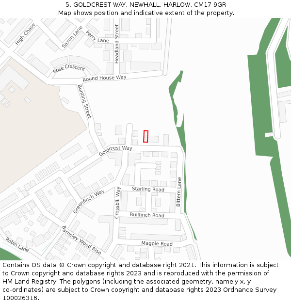 5, GOLDCREST WAY, NEWHALL, HARLOW, CM17 9GR: Location map and indicative extent of plot