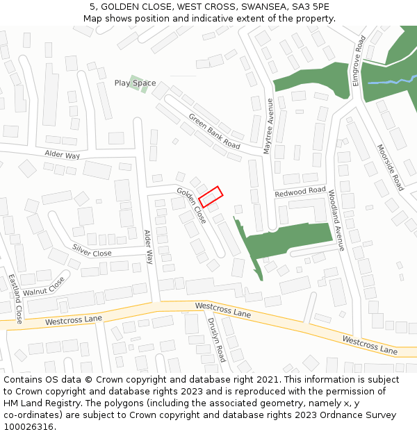 5, GOLDEN CLOSE, WEST CROSS, SWANSEA, SA3 5PE: Location map and indicative extent of plot