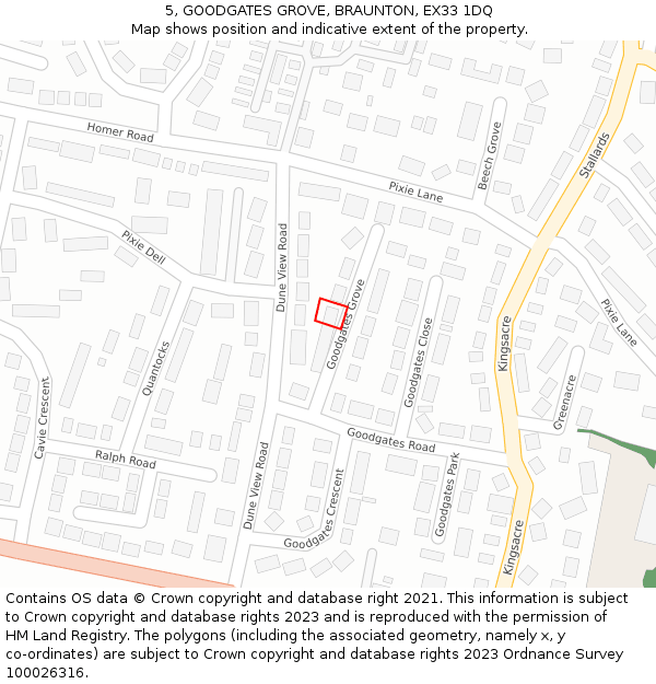 5, GOODGATES GROVE, BRAUNTON, EX33 1DQ: Location map and indicative extent of plot