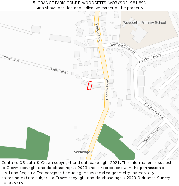 5, GRANGE FARM COURT, WOODSETTS, WORKSOP, S81 8SN: Location map and indicative extent of plot