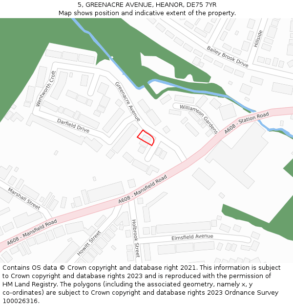 5, GREENACRE AVENUE, HEANOR, DE75 7YR: Location map and indicative extent of plot