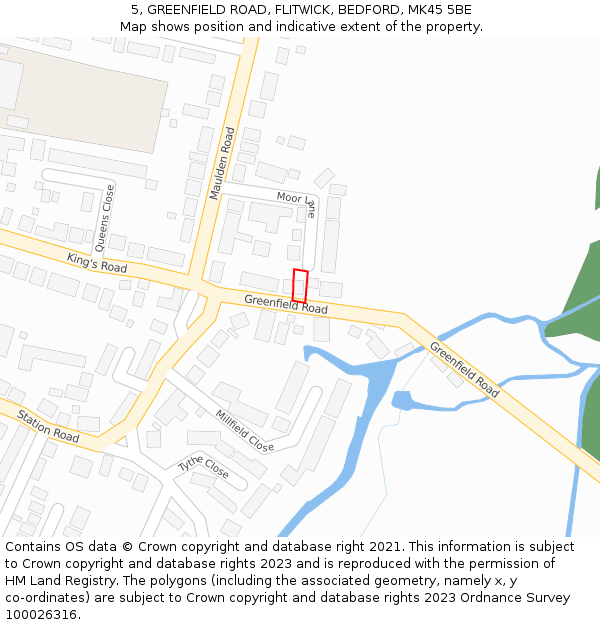 5, GREENFIELD ROAD, FLITWICK, BEDFORD, MK45 5BE: Location map and indicative extent of plot