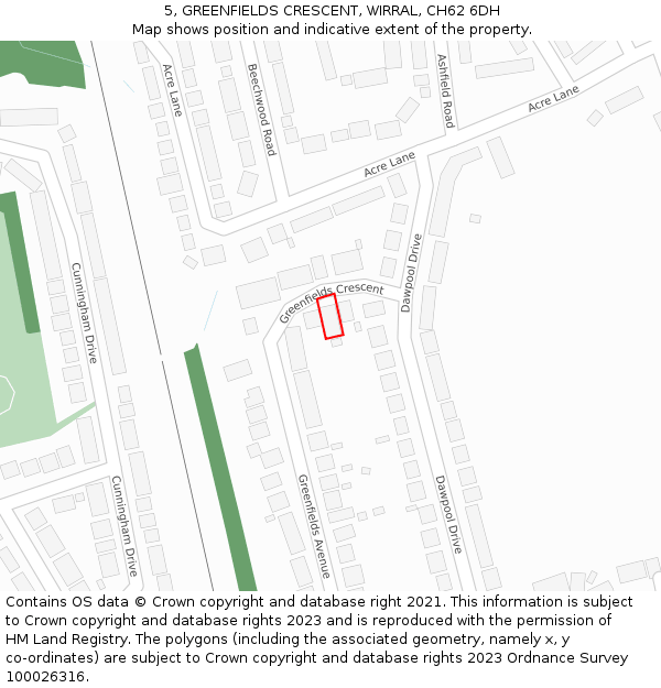 5, GREENFIELDS CRESCENT, WIRRAL, CH62 6DH: Location map and indicative extent of plot