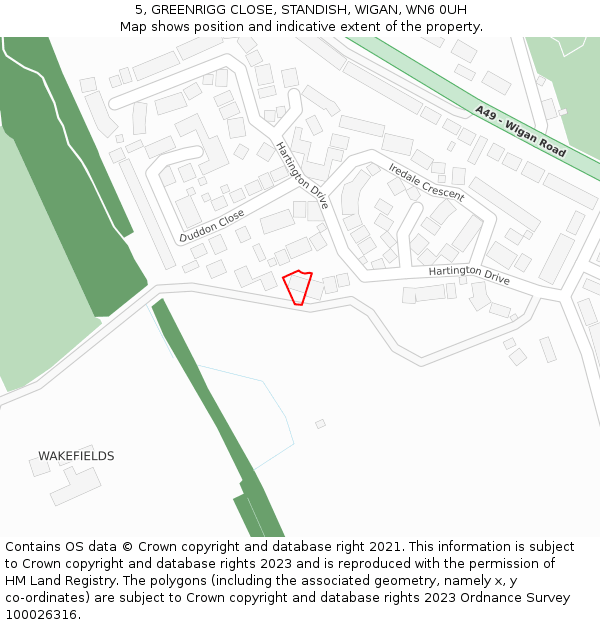 5, GREENRIGG CLOSE, STANDISH, WIGAN, WN6 0UH: Location map and indicative extent of plot