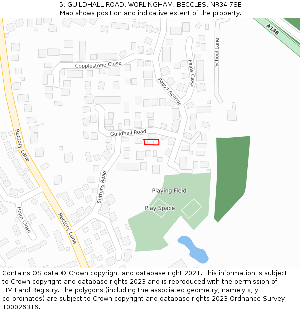 5, GUILDHALL ROAD, WORLINGHAM, BECCLES, NR34 7SE: Location map and indicative extent of plot