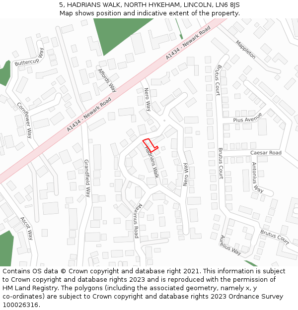 5, HADRIANS WALK, NORTH HYKEHAM, LINCOLN, LN6 8JS: Location map and indicative extent of plot