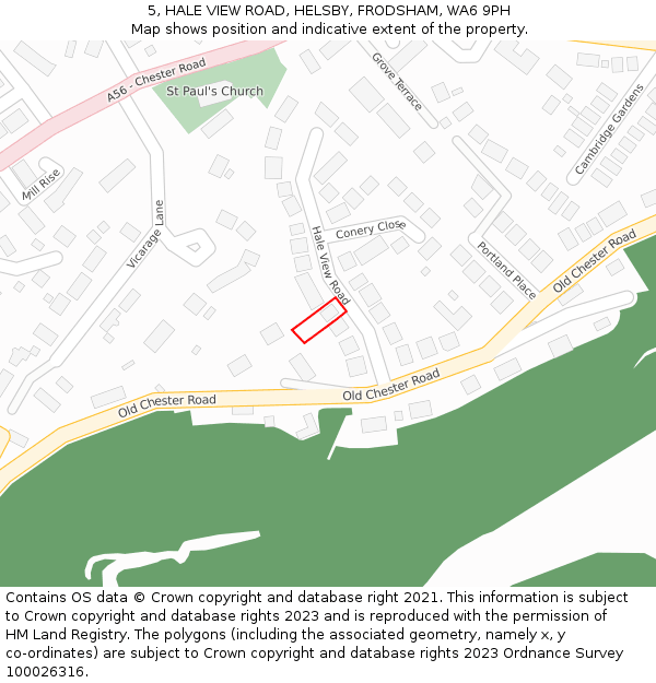 5, HALE VIEW ROAD, HELSBY, FRODSHAM, WA6 9PH: Location map and indicative extent of plot