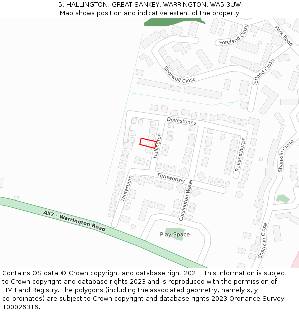 5, HALLINGTON, GREAT SANKEY, WARRINGTON, WA5 3UW: Location map and indicative extent of plot