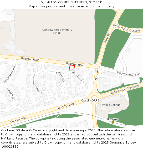 5, HALTON COURT, SHEFFIELD, S12 4ND: Location map and indicative extent of plot