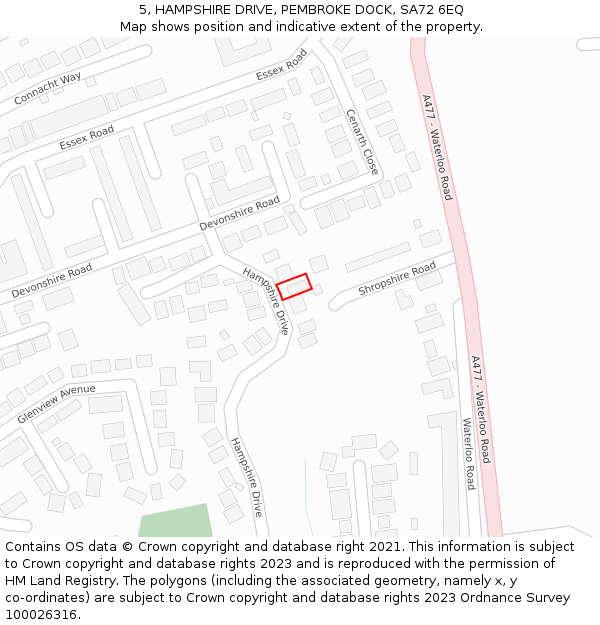 5, HAMPSHIRE DRIVE, PEMBROKE DOCK, SA72 6EQ: Location map and indicative extent of plot