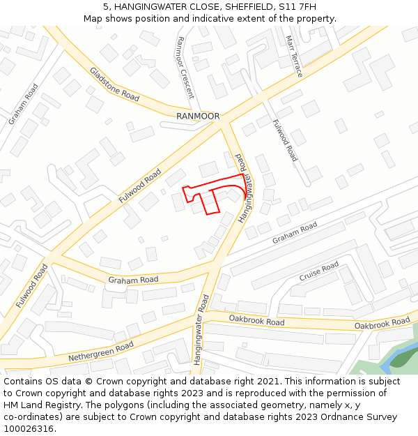 5, HANGINGWATER CLOSE, SHEFFIELD, S11 7FH: Location map and indicative extent of plot