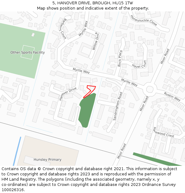 5, HANOVER DRIVE, BROUGH, HU15 1TW: Location map and indicative extent of plot