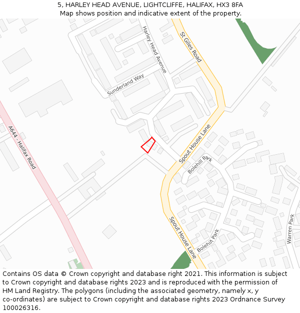 5, HARLEY HEAD AVENUE, LIGHTCLIFFE, HALIFAX, HX3 8FA: Location map and indicative extent of plot