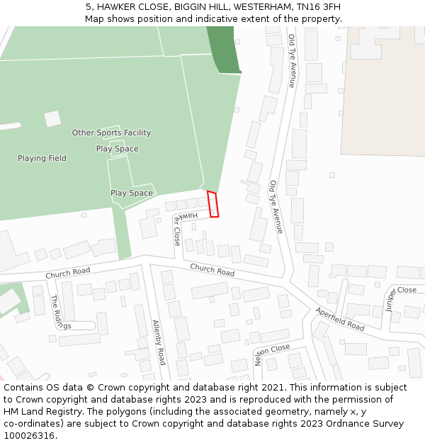 5, HAWKER CLOSE, BIGGIN HILL, WESTERHAM, TN16 3FH: Location map and indicative extent of plot