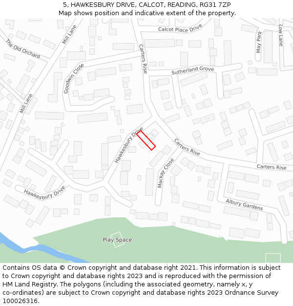 5, HAWKESBURY DRIVE, CALCOT, READING, RG31 7ZP: Location map and indicative extent of plot