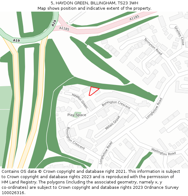 5, HAYDON GREEN, BILLINGHAM, TS23 3WH: Location map and indicative extent of plot