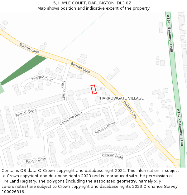 5, HAYLE COURT, DARLINGTON, DL3 0ZH: Location map and indicative extent of plot