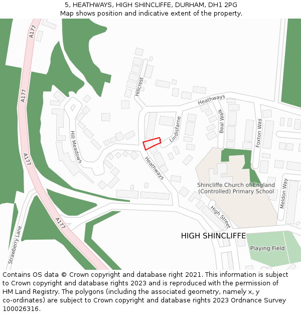 5, HEATHWAYS, HIGH SHINCLIFFE, DURHAM, DH1 2PG: Location map and indicative extent of plot