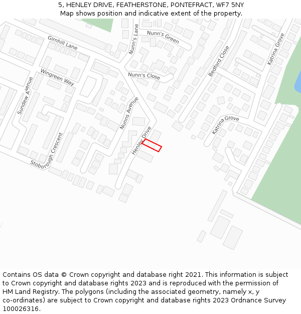 5, HENLEY DRIVE, FEATHERSTONE, PONTEFRACT, WF7 5NY: Location map and indicative extent of plot