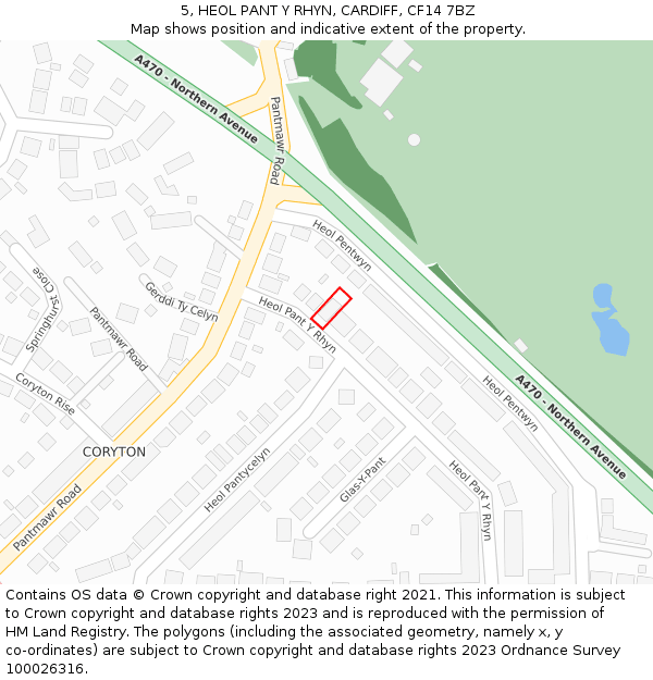 5, HEOL PANT Y RHYN, CARDIFF, CF14 7BZ: Location map and indicative extent of plot