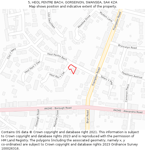 5, HEOL PENTRE BACH, GORSEINON, SWANSEA, SA4 4ZA: Location map and indicative extent of plot