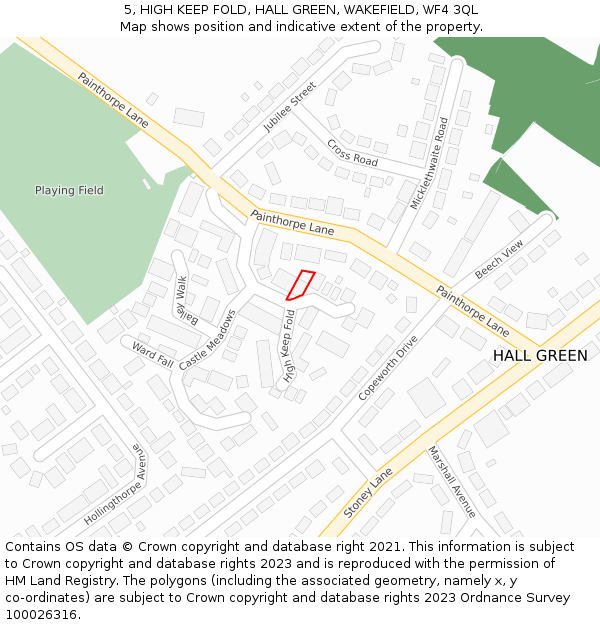 5, HIGH KEEP FOLD, HALL GREEN, WAKEFIELD, WF4 3QL: Location map and indicative extent of plot