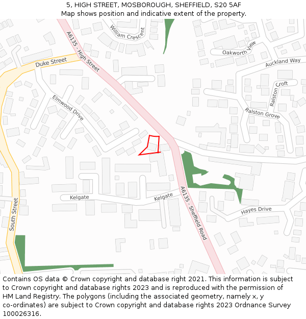 5, HIGH STREET, MOSBOROUGH, SHEFFIELD, S20 5AF: Location map and indicative extent of plot