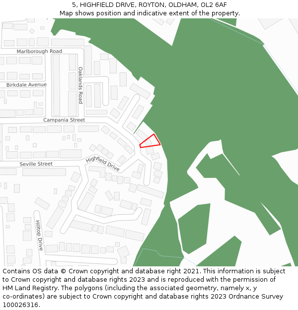 5, HIGHFIELD DRIVE, ROYTON, OLDHAM, OL2 6AF: Location map and indicative extent of plot