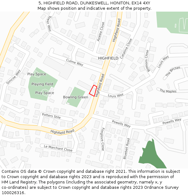 5, HIGHFIELD ROAD, DUNKESWELL, HONITON, EX14 4XY: Location map and indicative extent of plot