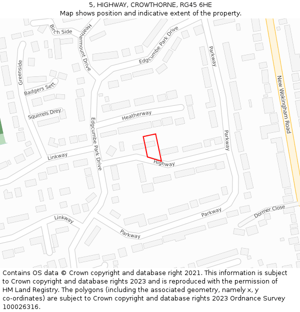 5, HIGHWAY, CROWTHORNE, RG45 6HE: Location map and indicative extent of plot