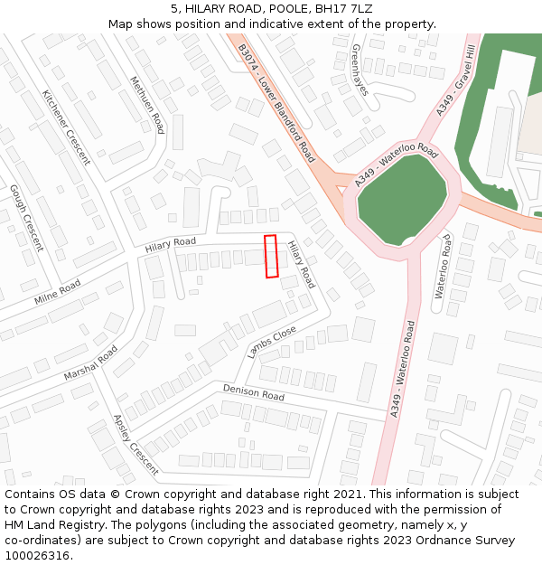 5, HILARY ROAD, POOLE, BH17 7LZ: Location map and indicative extent of plot