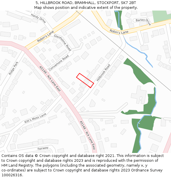 5, HILLBROOK ROAD, BRAMHALL, STOCKPORT, SK7 2BT: Location map and indicative extent of plot