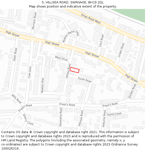 5, HILLSEA ROAD, SWANAGE, BH19 2QL: Location map and indicative extent of plot