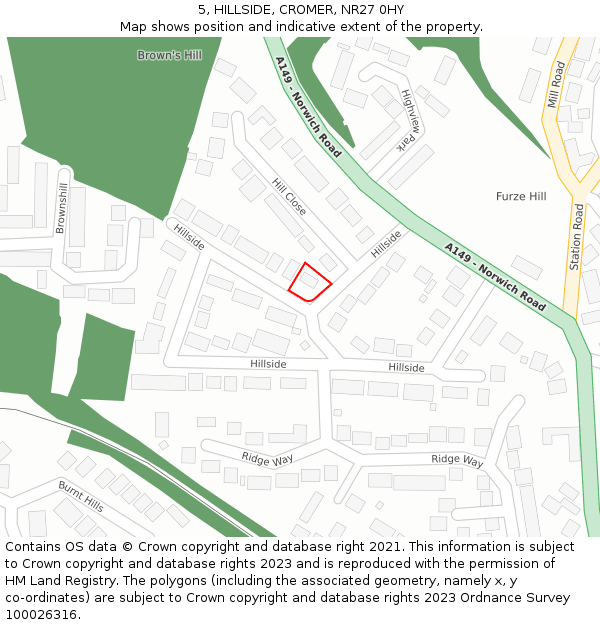 5, HILLSIDE, CROMER, NR27 0HY: Location map and indicative extent of plot