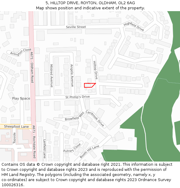 5, HILLTOP DRIVE, ROYTON, OLDHAM, OL2 6AG: Location map and indicative extent of plot