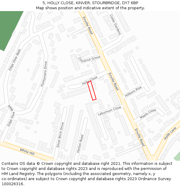 5, HOLLY CLOSE, KINVER, STOURBRIDGE, DY7 6BP: Location map and indicative extent of plot